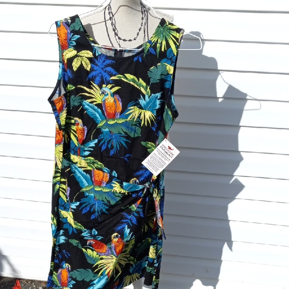 Tropical Print MULTICOLOR  Sleeveless Dress With FRONT Wrap Size XL